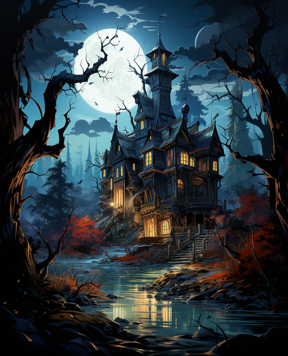 Eerie Moonlit House (Paint by Numbers)