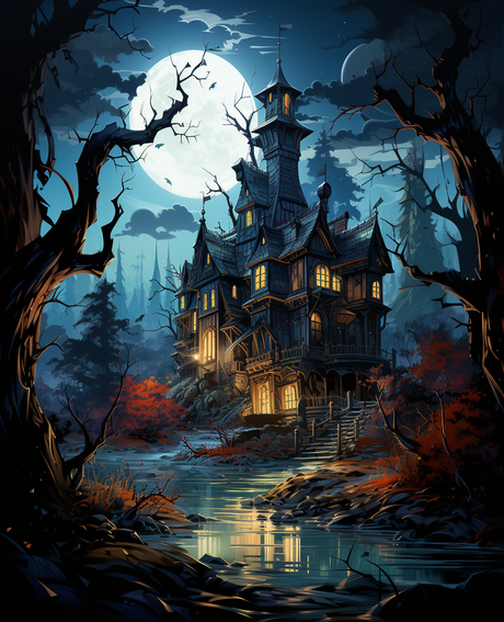 Eerie Moonlit House