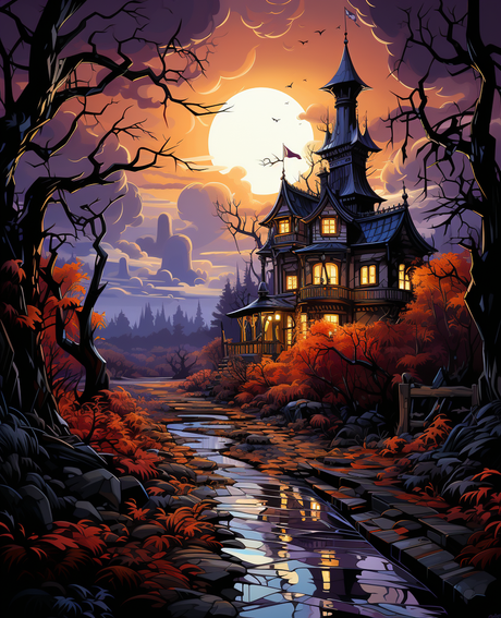 Eerie Moonlit House III (Paint by Numbers)