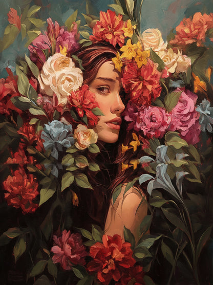 Enchanted Beauty Among Flowers (Paint by Numbers)