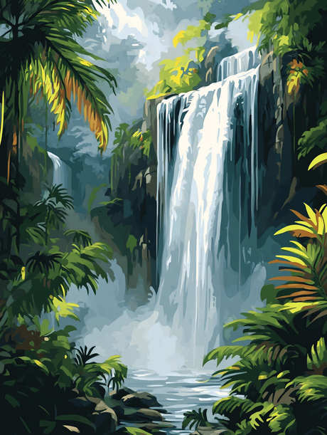 Exotic Waterfall Green Paradise (Diamond Painting) Diamond Painting kit