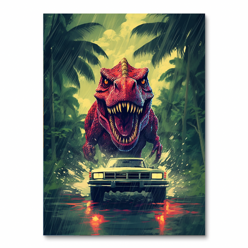 T-Rex Chasing Car (Diamond Painting)
