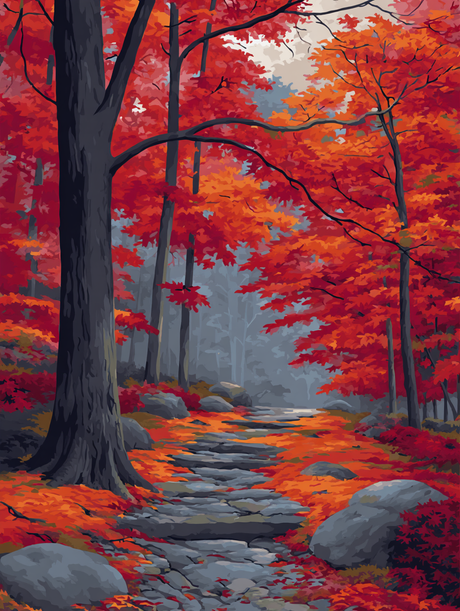 Fall Forest Rocky Way (Diamond Painting) Diamond Painting kit
