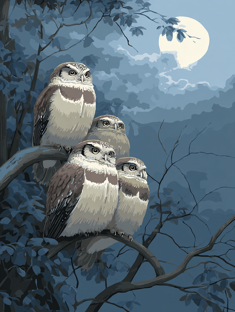 Family Owls Night Watch (Diamond Painting) Diamond Painting kit