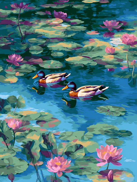 Floating Ducks Floral Water (Diamond Painting) Diamond Painting kit