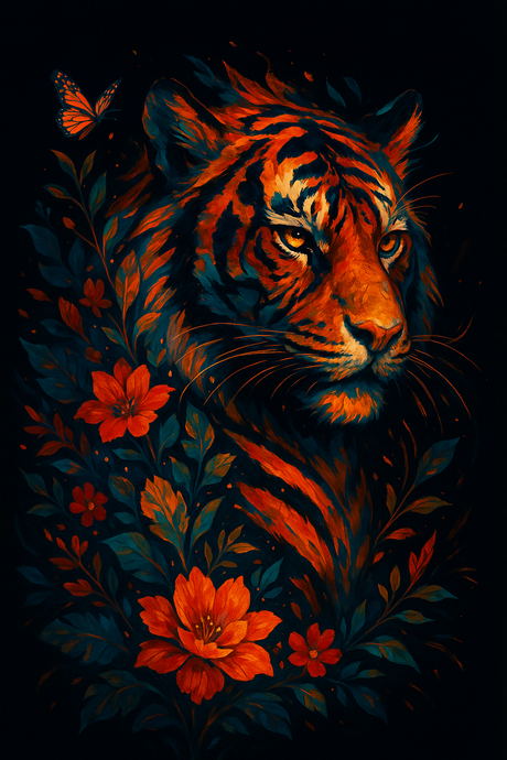 Floral Adorned Tiger (Diamond Painting) Diamond Painting kit