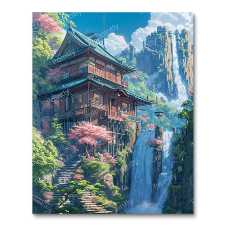 Floral Waterfall Residence (Diamond Painting) Diamond Painting kit