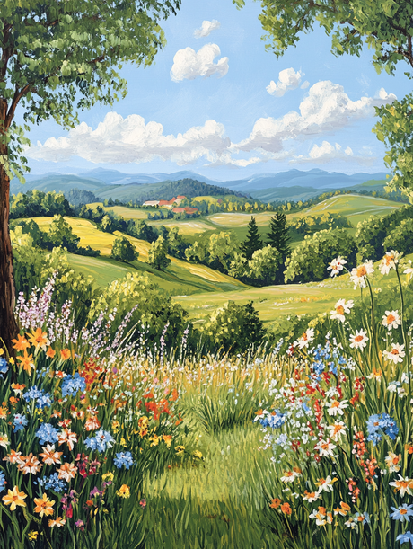 Flower Meadow Rolling Hills (150 Color Diamond Painting) Diamond Painting kit