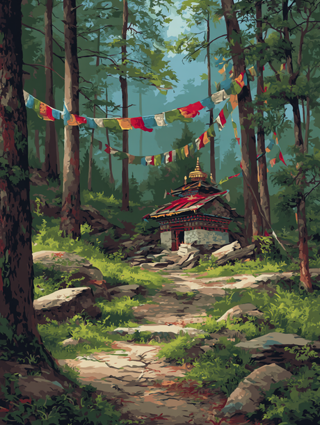 Forest Shrine Prayer Flags (Diamond Painting) Diamond Painting kit