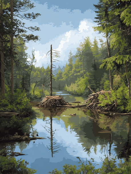 Forest Stream Beaver Home (Diamond Painting) Diamond Painting kit