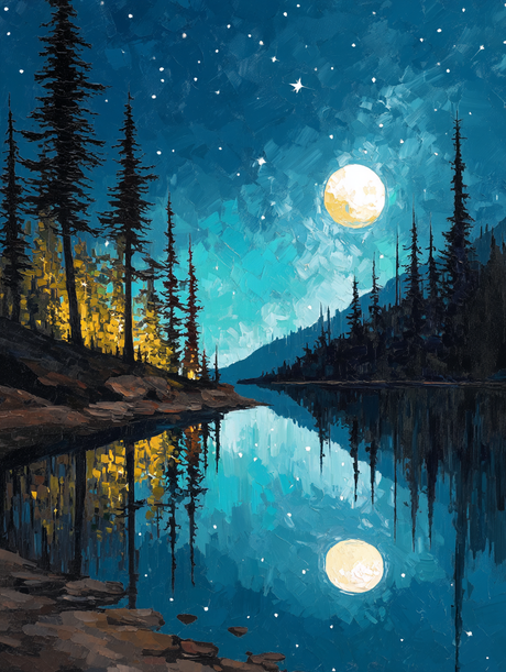Full Moon Reflecting Lake (Diamond Painting) Diamond Painting kit