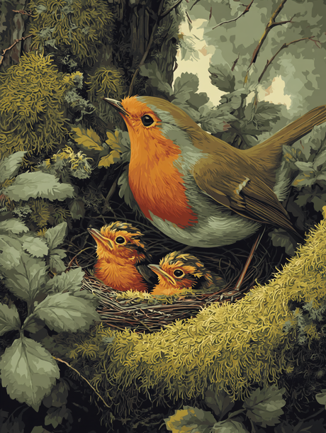 Gentle Robin Family Nest (Diamond Painting) Diamond Painting kit