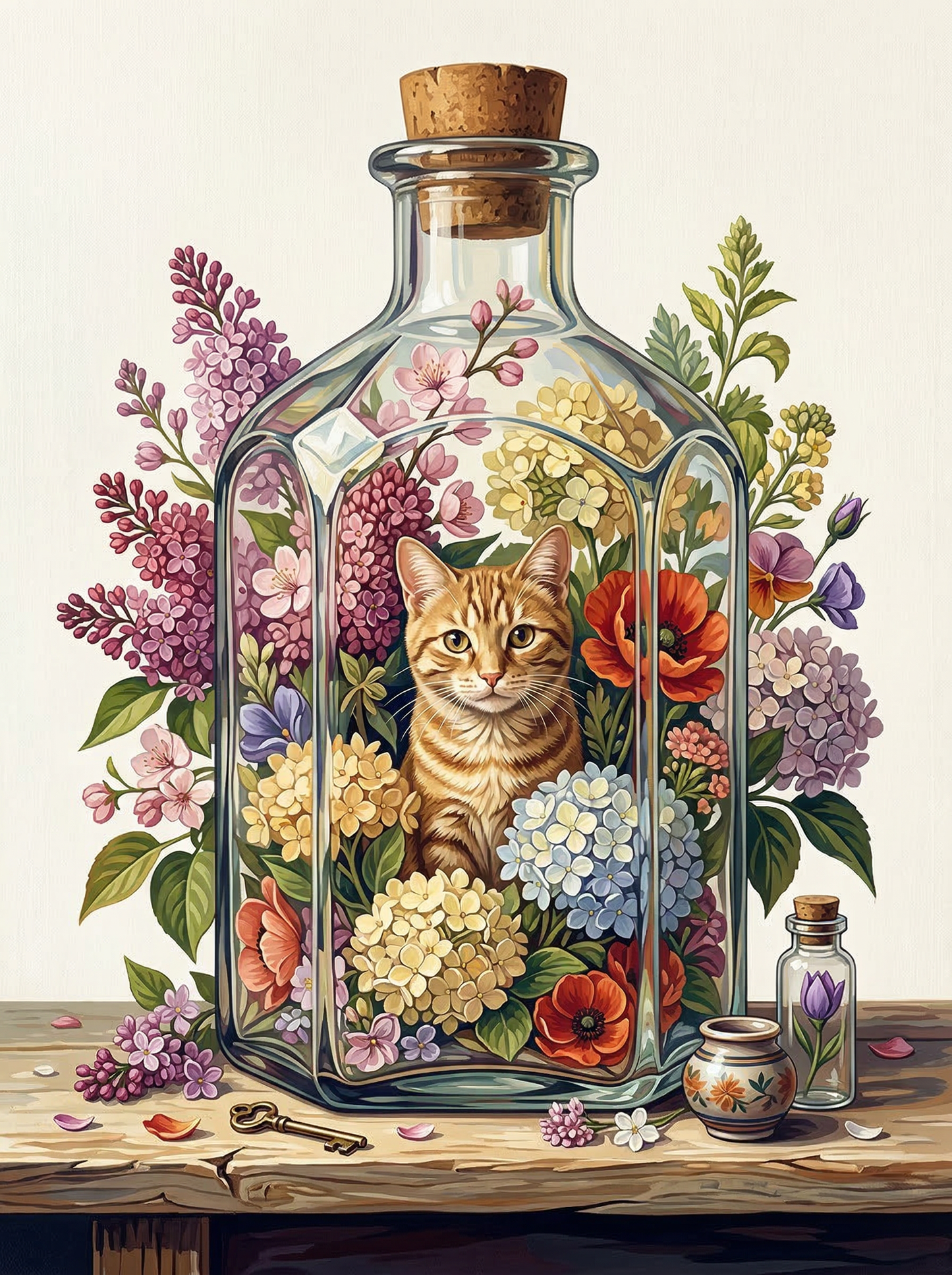 Ginger Cat Flower Bottle (Board Canvas)
