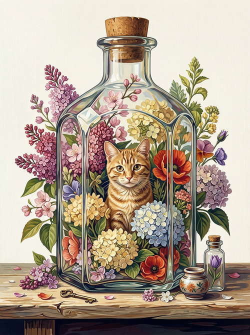 Ginger Cat Flower Bottle (Board Canvas)