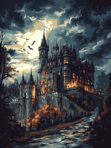 Gothic Castle, Bats at Dusk