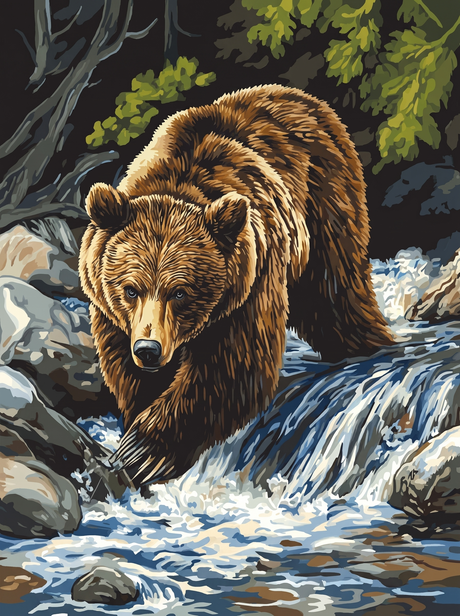 Grizzly Bear Rushing Stream