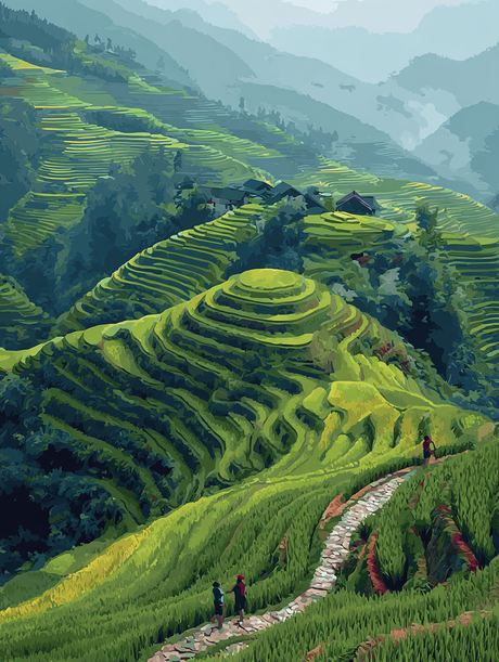 Hillside Paddy Fields Path (Diamond Painting) Diamond Painting kit