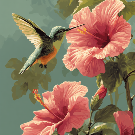 Hummingbird and Hibiscus (Diamond Painting)