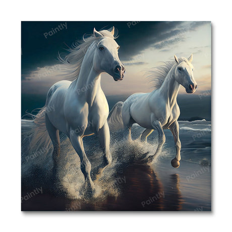 White Majestic Horses II (Board Canvas) Animals Paint by Numbers kit