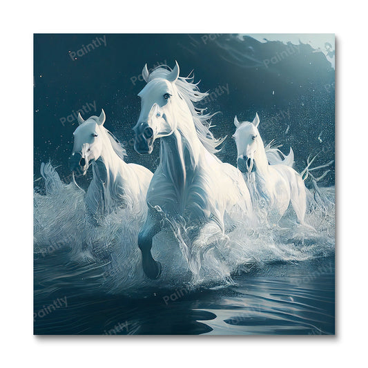 White Majestic Horses I (Board Canvas)