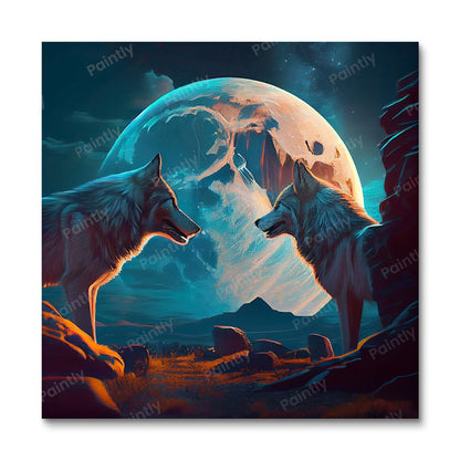Wolves in the Moonlight I (Board Canvas)