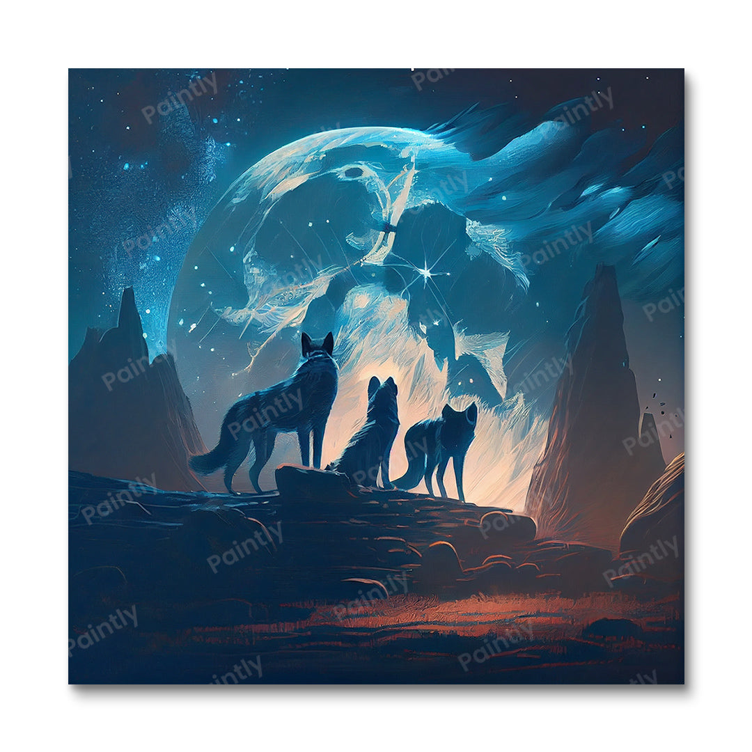 Wolves in the Moonlight IV (Board Canvas)