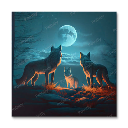 Wolves in the Moonlight III (Board Canvas)