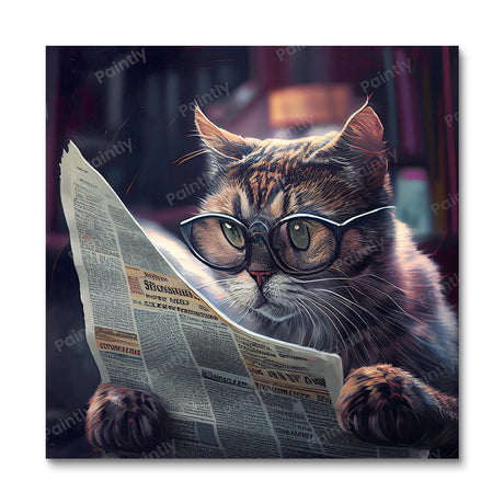Cat Reading Newspaper I by Wes (Diamond Painting) Diamond Painting kit