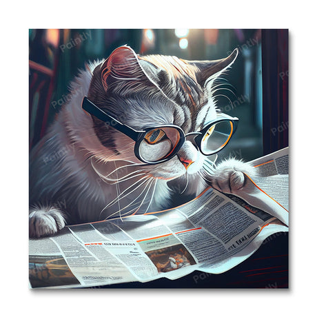 Cat Reading Newspaper II by Wes (Diamond Painting) Diamond Painting kit