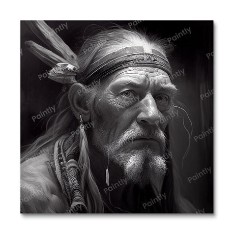 B&W Red Indian Leader (Diamond Painting) Diamond Painting kit