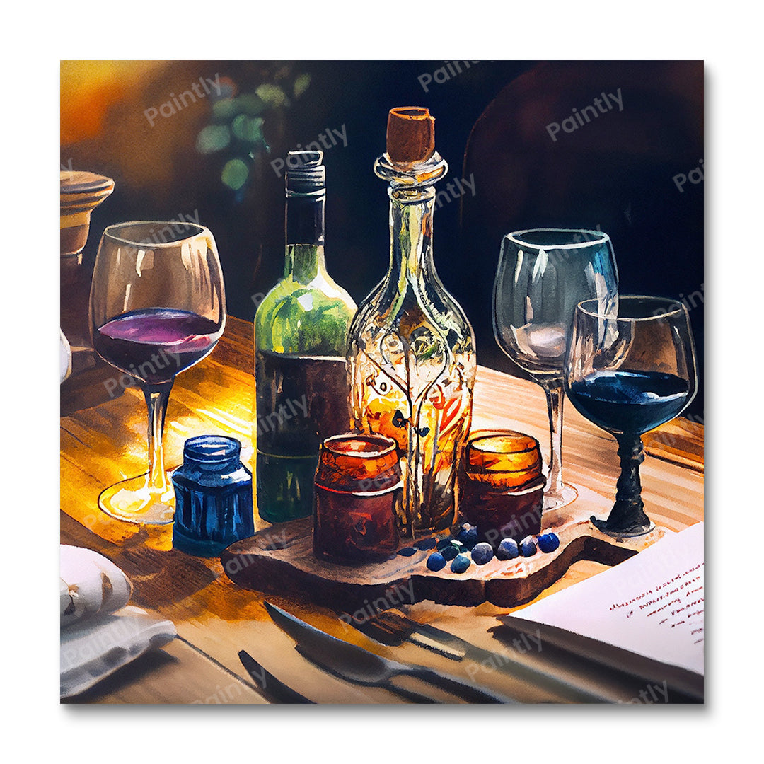 Wine Setting I (Board Canvas)