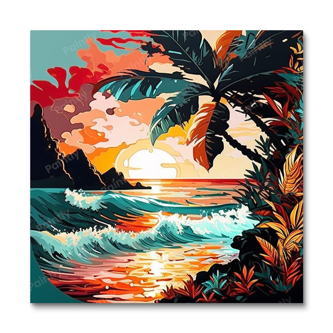 Tropical Sunset Beach (Board Canvas)