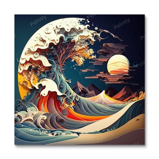 Wave in the Moonlight (Board Canvas)