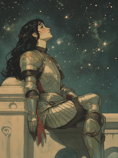 Knight Woman Starry Sky