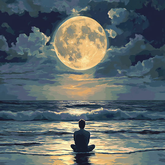 Moonlit Beach Solitary Figure