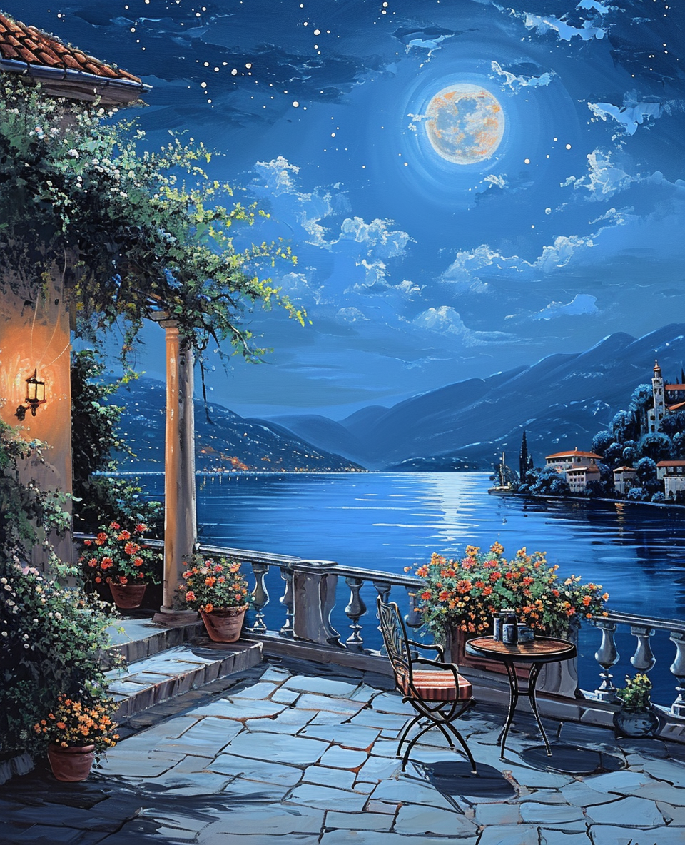 Moonlit Patio by the Seaside II (Paint by Numbers)