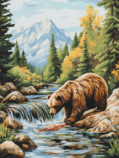 Mountain Bear Catch (Diamond Painting) Diamond Painting kit