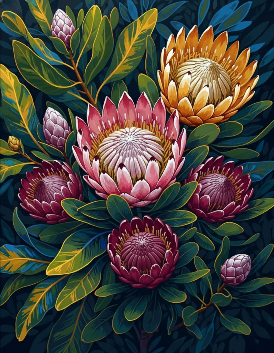 Protea Garden (100 Color Diamond Painting) Diamond Painting kit