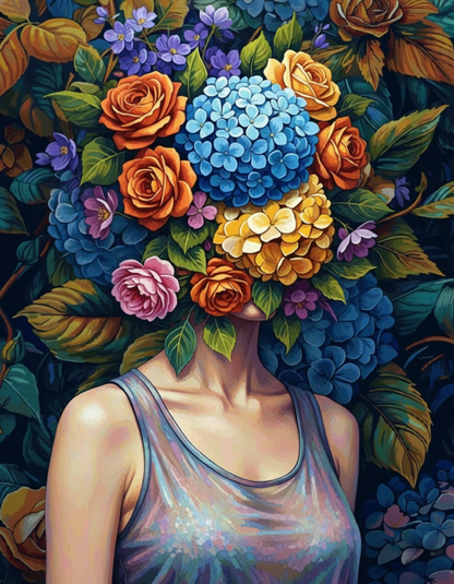 Hydrangea Mask Portrait (100 Color Diamond Painting)