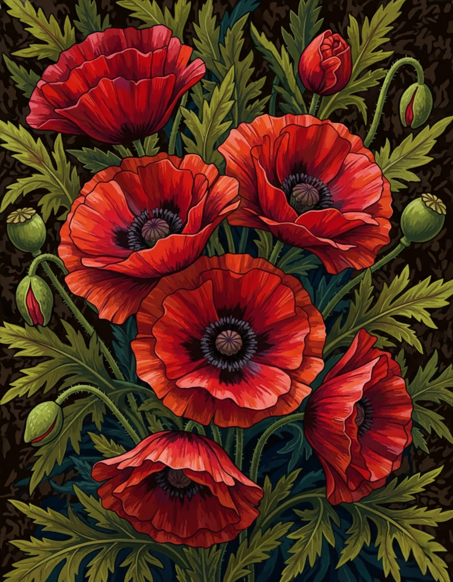 Crimson Poppies (Board Canvas)