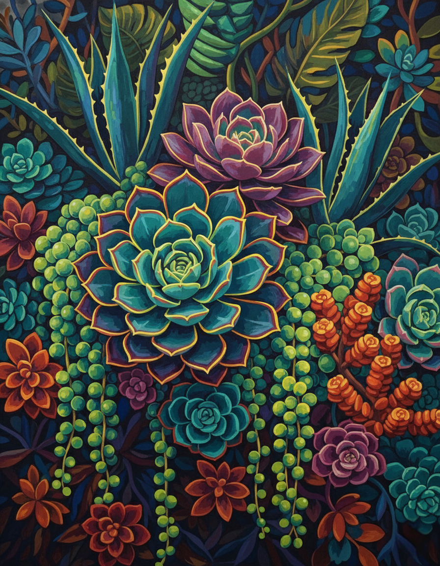 Deep Jungle Succulents (100 Color Diamond Painting)