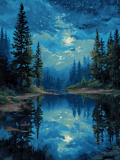 Night Reflections Tranquil Water (Diamond Painting) Diamond Painting kit