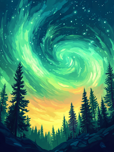 Northern Lights Forest Night (Diamond Painting) Diamond Painting kit