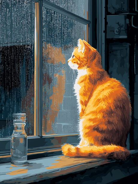 Orange Cat Rainy Day (Diamond Painting) Diamond Painting kit
