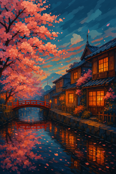 Cherry Blossoms Kyoto Canal (Diamond Painting) Diamond Painting kit