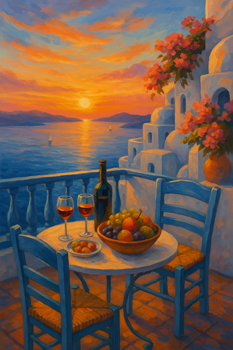 Balcony View Over the Aegean (Diamond Painting) Diamond Painting kit