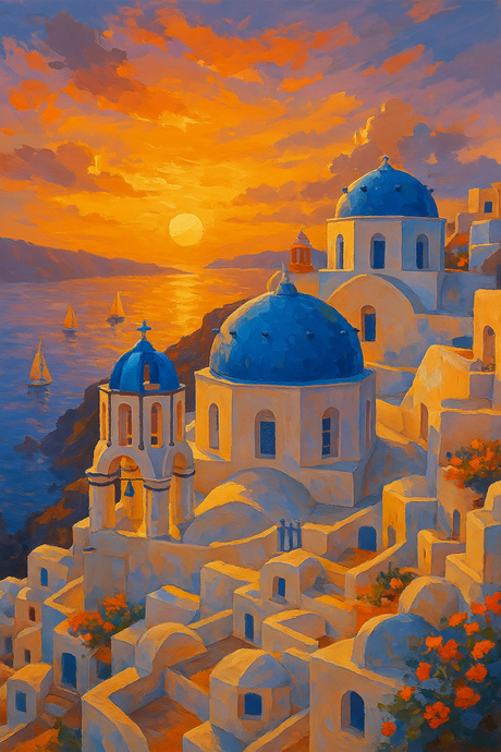 Blue domes of Santorini (Diamond Painting) Diamond Painting kit