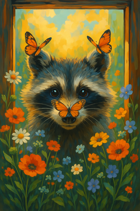 Raccoon Amidst Flowers (Diamond Painting) Diamond Painting kit