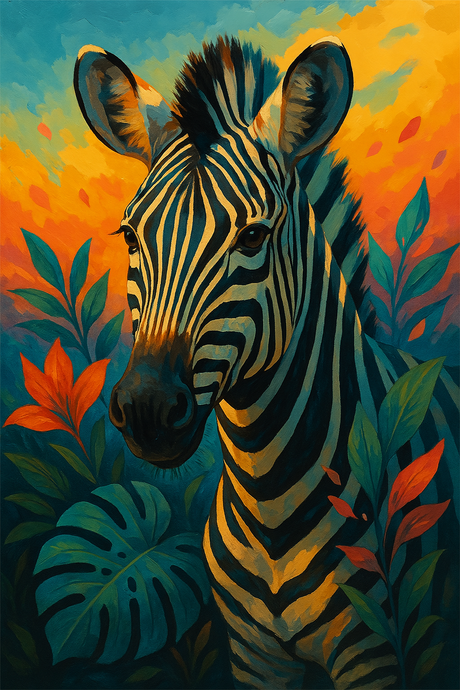 Zebra in Sunset Jungle Foliage (Diamond Painting) Diamond Painting kit