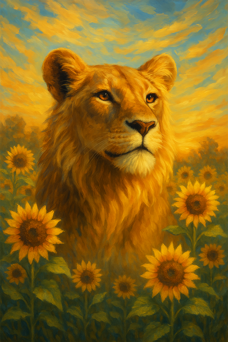 Lioness Among Sunflowers (Diamond Painting) Diamond Painting kit